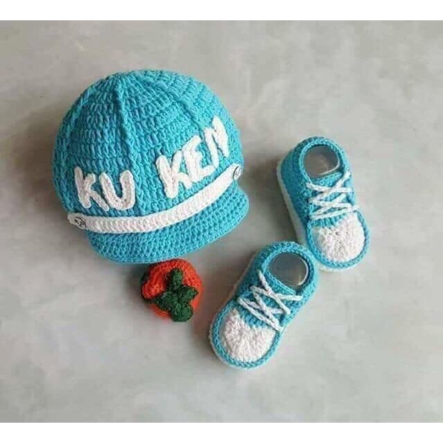 Set nón giày len bé trai
