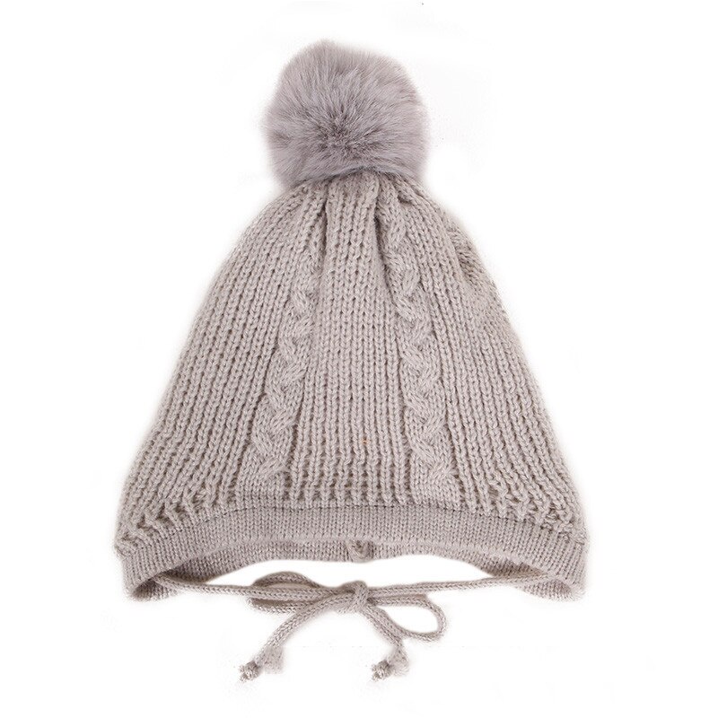 Mũ Beanie Đính Bóng Lông Nhân Tạo Dày Dặn Ấm Áp Màu Trơn Dễ Thương Cho Bé