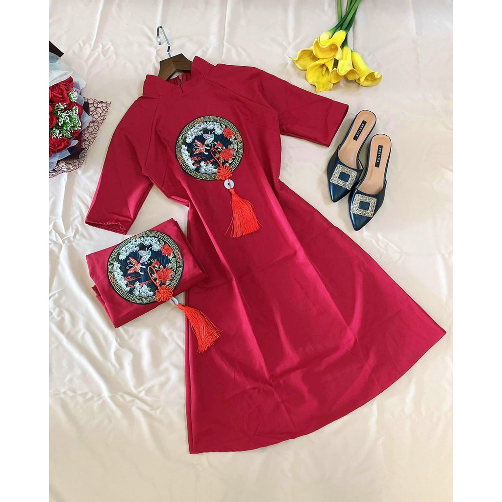 Áo dài cách tân 🎀Mua 1 tặng 1🎀 áo gấm nữ thêu hoa văn cao cấp đẹp mặc tết 2021 - Tặng bao lì xì hoạt hình | BigBuy360 - bigbuy360.vn