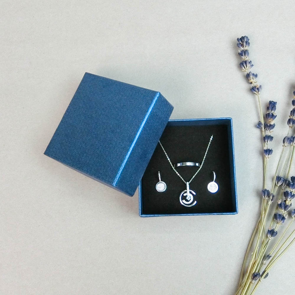 Combo 10 hộp đựng trang sức size 7.5cm xanh dương vân tròn dễ thương