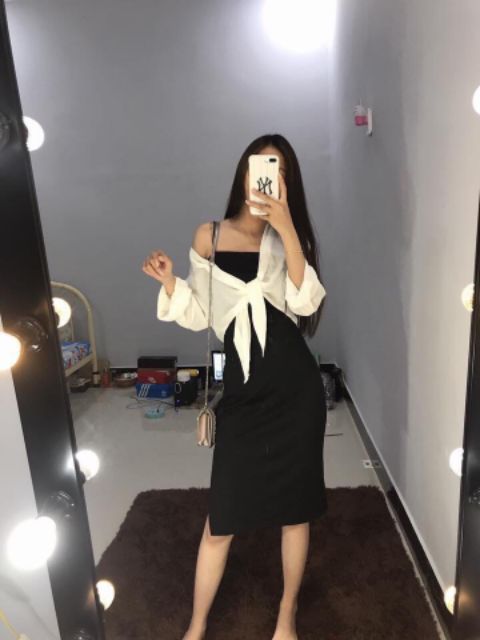 Áo sơ mi voan lửng cột eo siêu phong cách