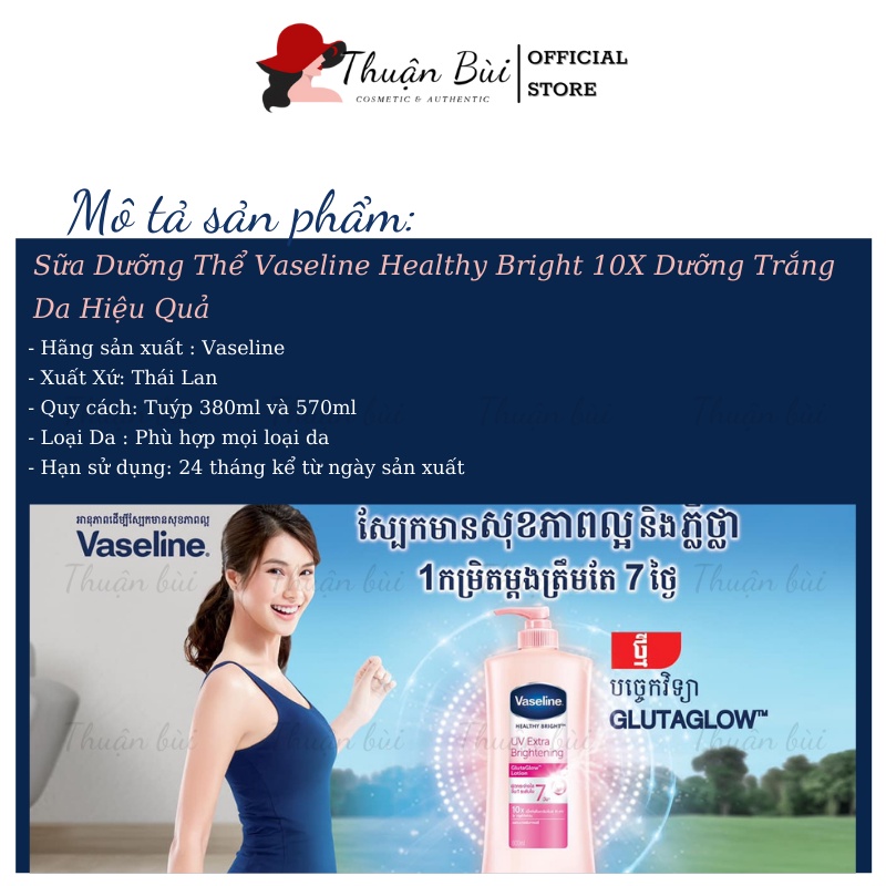 Sữa Dưỡng Thể Vaseline Healthy Bright 10X Dưỡng Trắng Da Hiệu Quả Chai 380ml Và 570ml