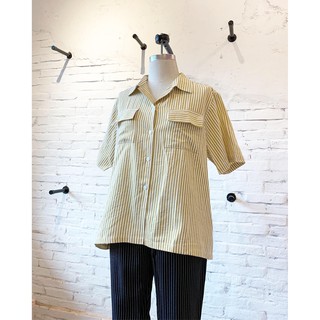 Usthebasic - Áo sơ mi nữ Stripe Pocket Short Sleeves Shirt