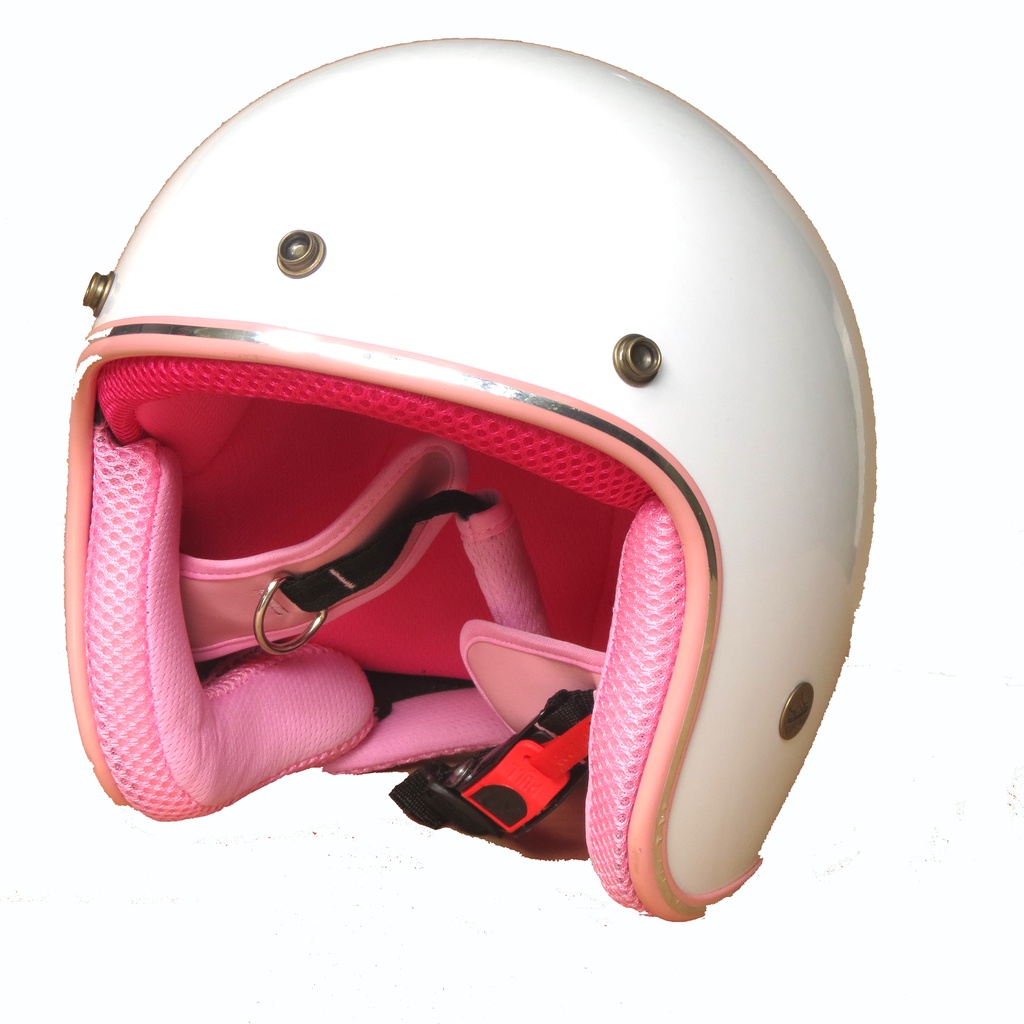 Mũ bảo hiểm 3/4 nón bảo hiểm 3/4 NTMAX trắng bóng lót hồng
