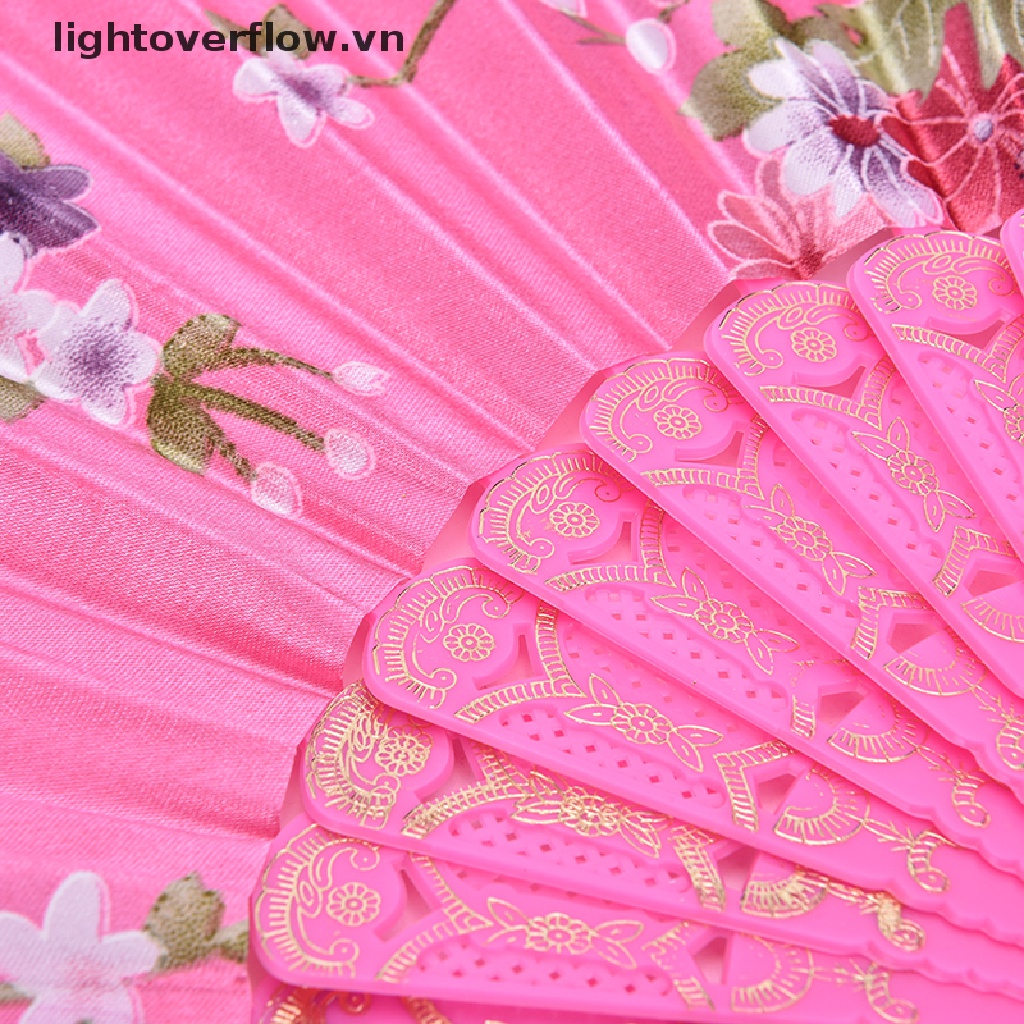 [lightoverflow] Quạt Xếp Cầm Tay Bằng Lụa Phối Ren Hoa Cầm Tay Cho Tiệc Cưới [VN