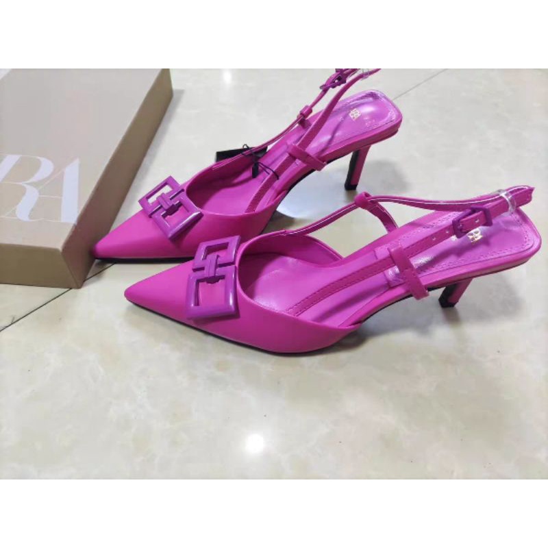 Zara Slingback mũi nhọn đính khoá