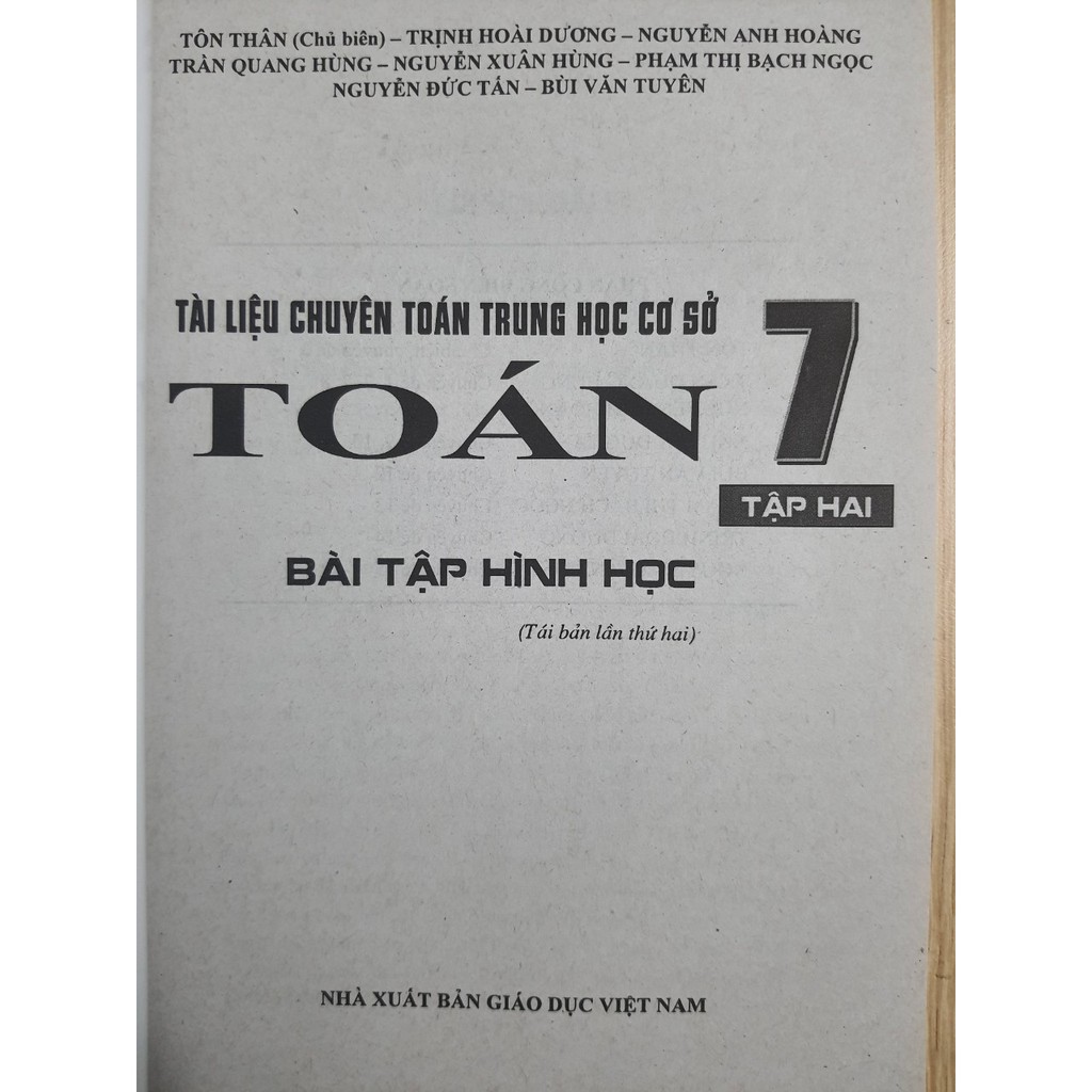 Sách - Tài liệu chuyên toán trung học cơ sở Toán 7 Tập 2: Bài tập Hình học