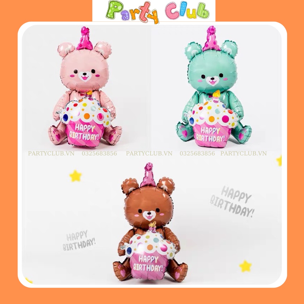 Bóng gấu ôm bánh kem trang trí sinh nhật