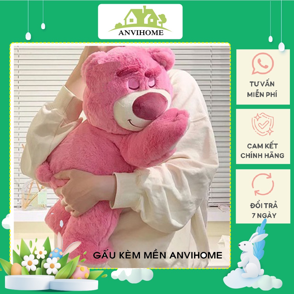 Bộ chăn gối văn phòng gấu bông có mền hình gấu lotso dâu  ANVIHOME