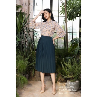 LALULILL - Chân váy 2 lớp dập ly lụa viscose