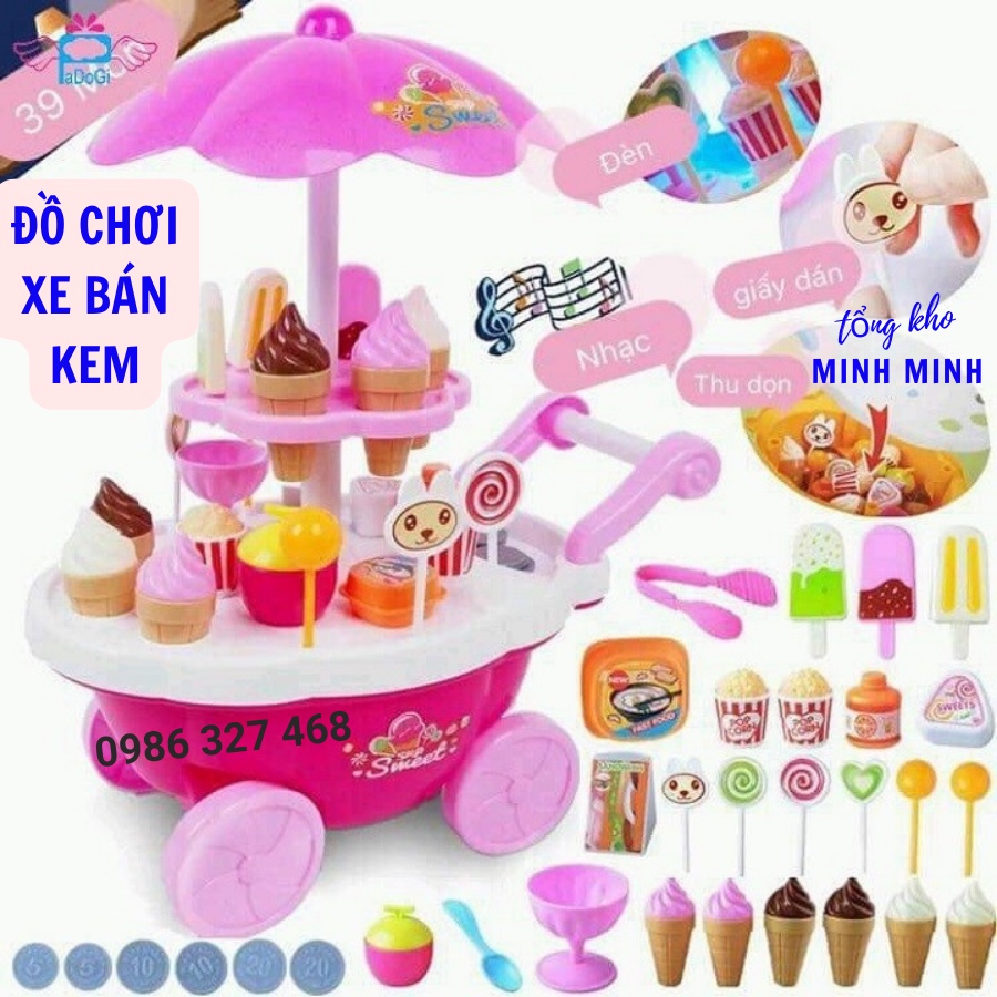 Đồ Chơi Xe Đẩy Bán Kem 2 Tầng Loại To Có Đèn, Có Nhạc Cho Bé Vui Chơi Và Khám Phá