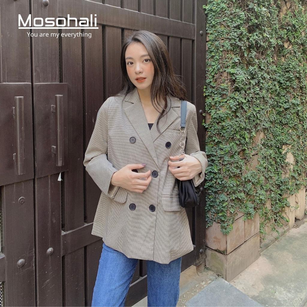 Áo vest nữ, áo Blazer nữ kẻ caro kết hợp quần jean quần bò nữ  phong cách cơ bản trẻ trung năng động thiết kế MOSOHALI