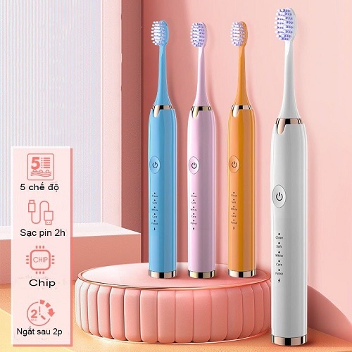 Bàn Chải Điện 5 chế độ - Bàn Chải Đánh Răng Cao Cấp - Tặng Kèm 4 đầu Bàn Chải