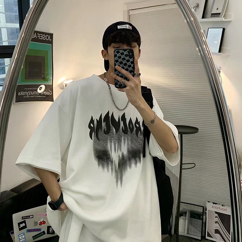 Áo Thun Tay Ngắn Dáng Rộng In Chữ Phong Cách Hip Hop Hồng Kông Thời Trang Mùa Hè Cá Tính Cho Nam