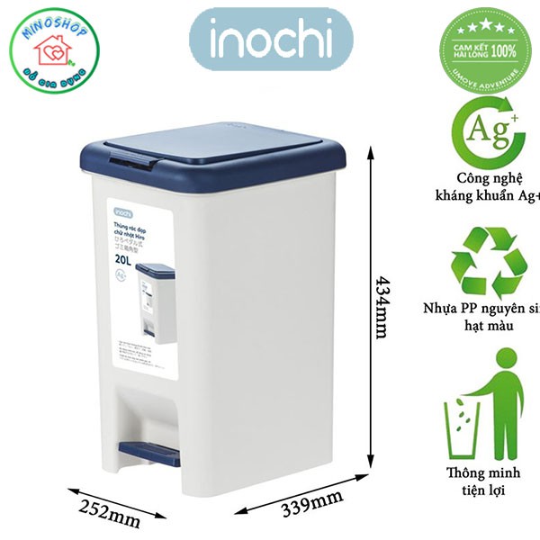 [4 Size] Thùng Rác Nhựa Đạp Chân Inochi Chữ Nhật 10L 15L 20L 30L, Thùng Đựng Rác Gia Đình, Văn Phòng Tiện Ích