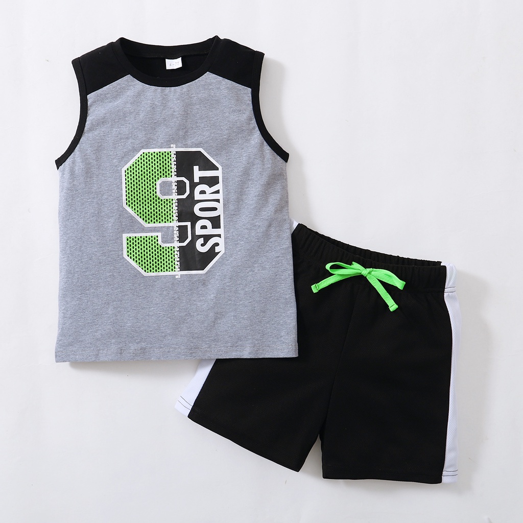 Set đồ thể thao Mikrdoo 2 món gồm áo thun không tay + quần short thời trang mùa hè cho bé trai