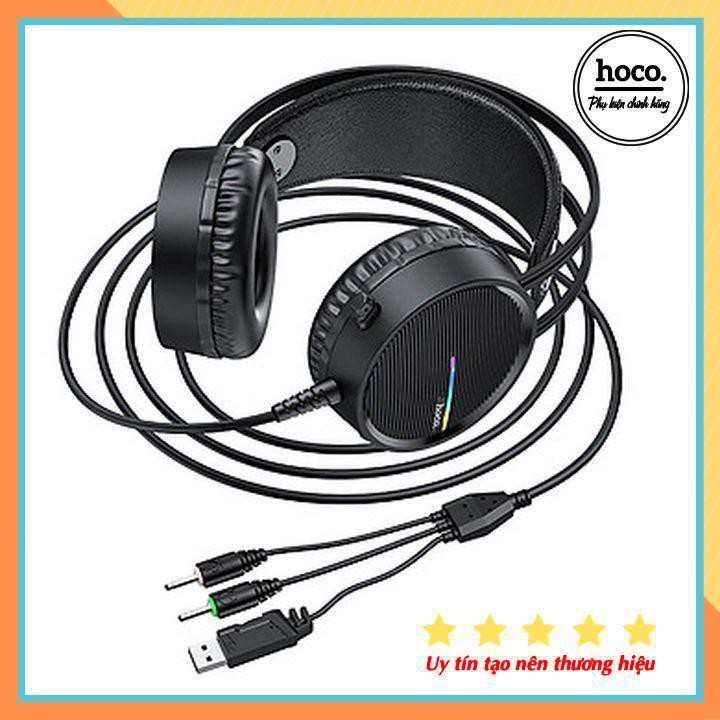 Headphone Chơi Game Jack 3.5Mm Có Mic Hoco W100 Dài 2.4M Có Đèn Led -Đen- Chính Hãng