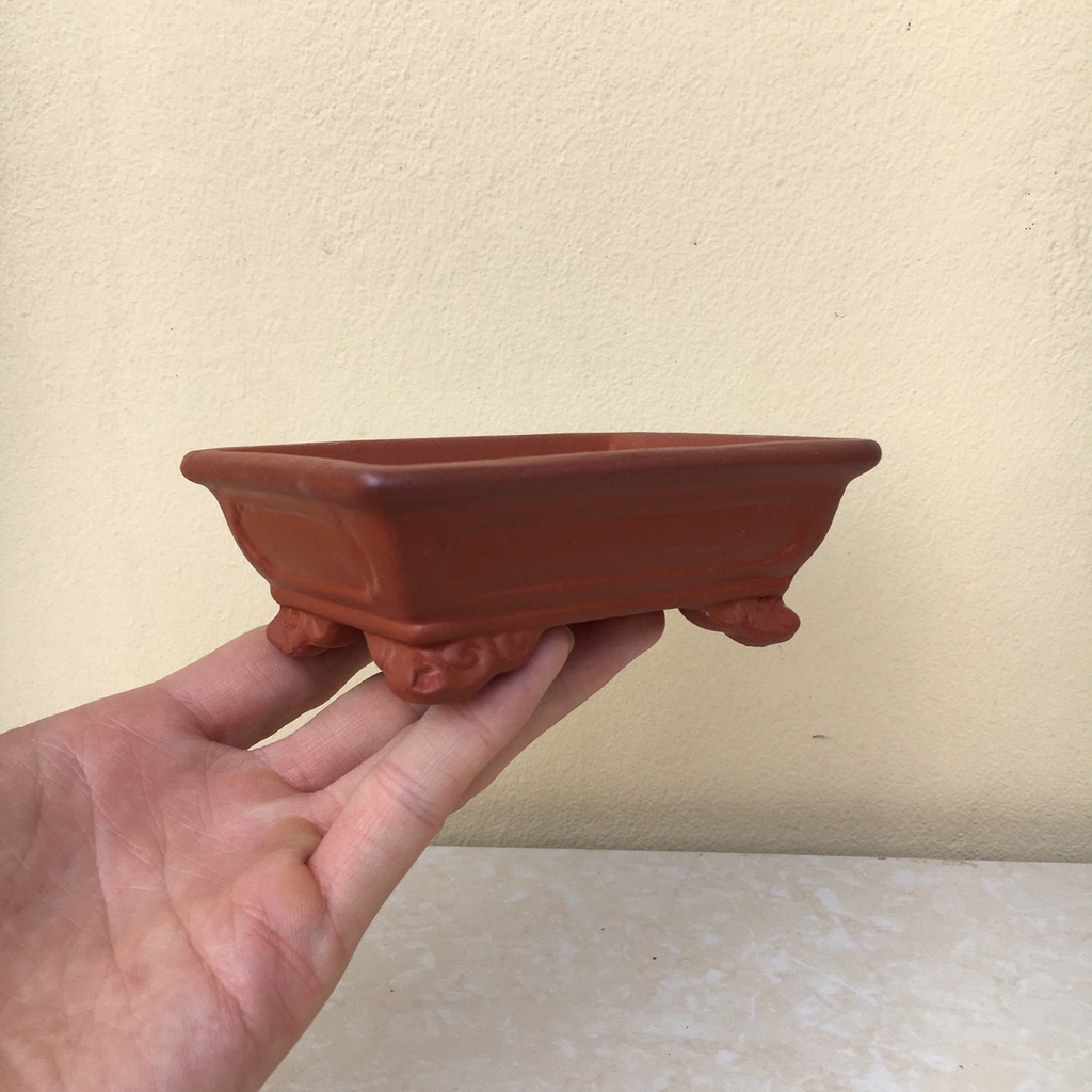 Chậu Chữ nhật bonsai sen đá mini đất nung màu đỏ son gốm Bát tràng 1 size SP342