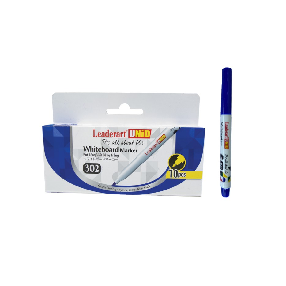 Bút dạ bảng Leaderart cỡ nhỏ LA302 - Hộp 10 chiếc cùng màu - Dùng để viết trên bảng trắng, mực rõ nét, nhanh khô, an toà