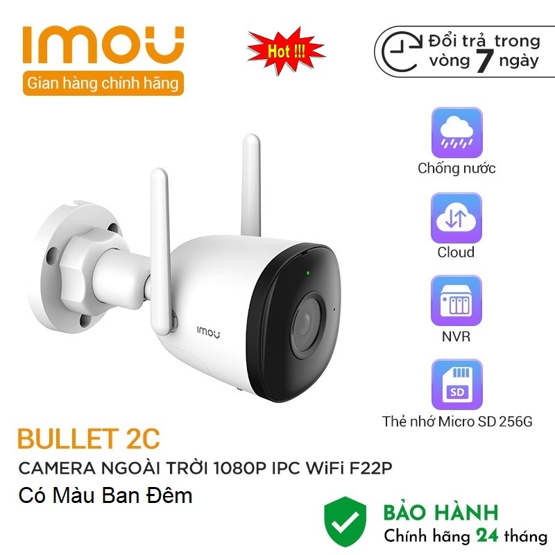 Camera không dây WiFi ngoài trời IMOU IPC-F22FEP ghi hình màu ban đêm - Hàng Chính Hãng