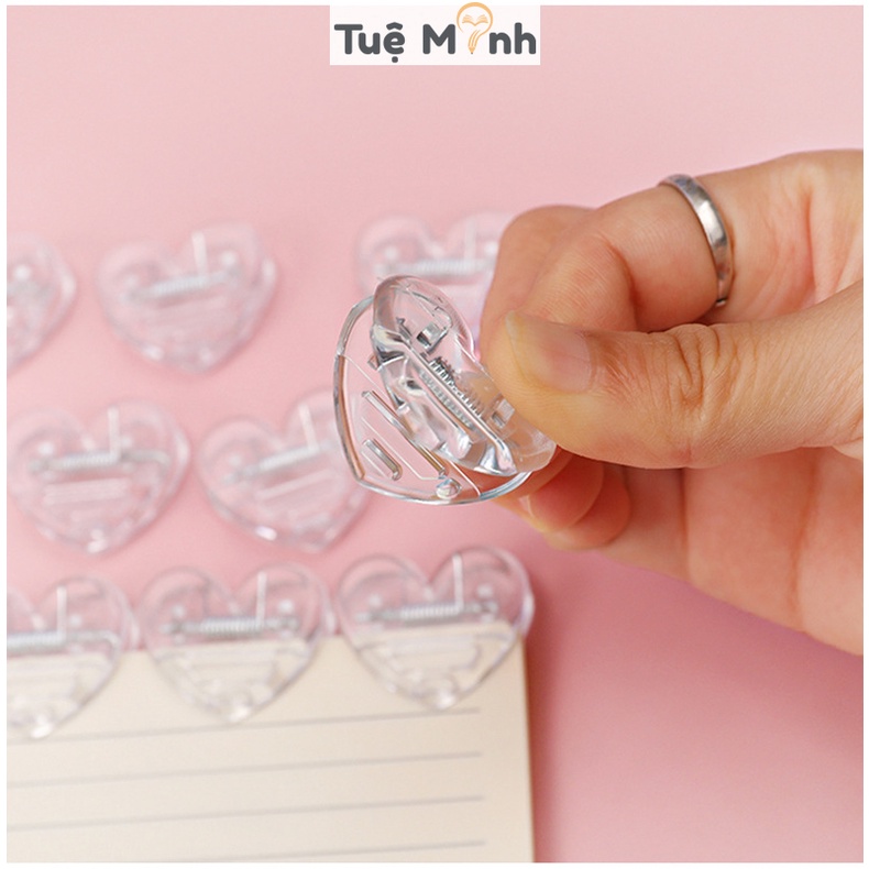 Kẹp giấy trong suốt hình trái tim K62 kẹp bướm mini giữ tài liệu giấy chắc chắn