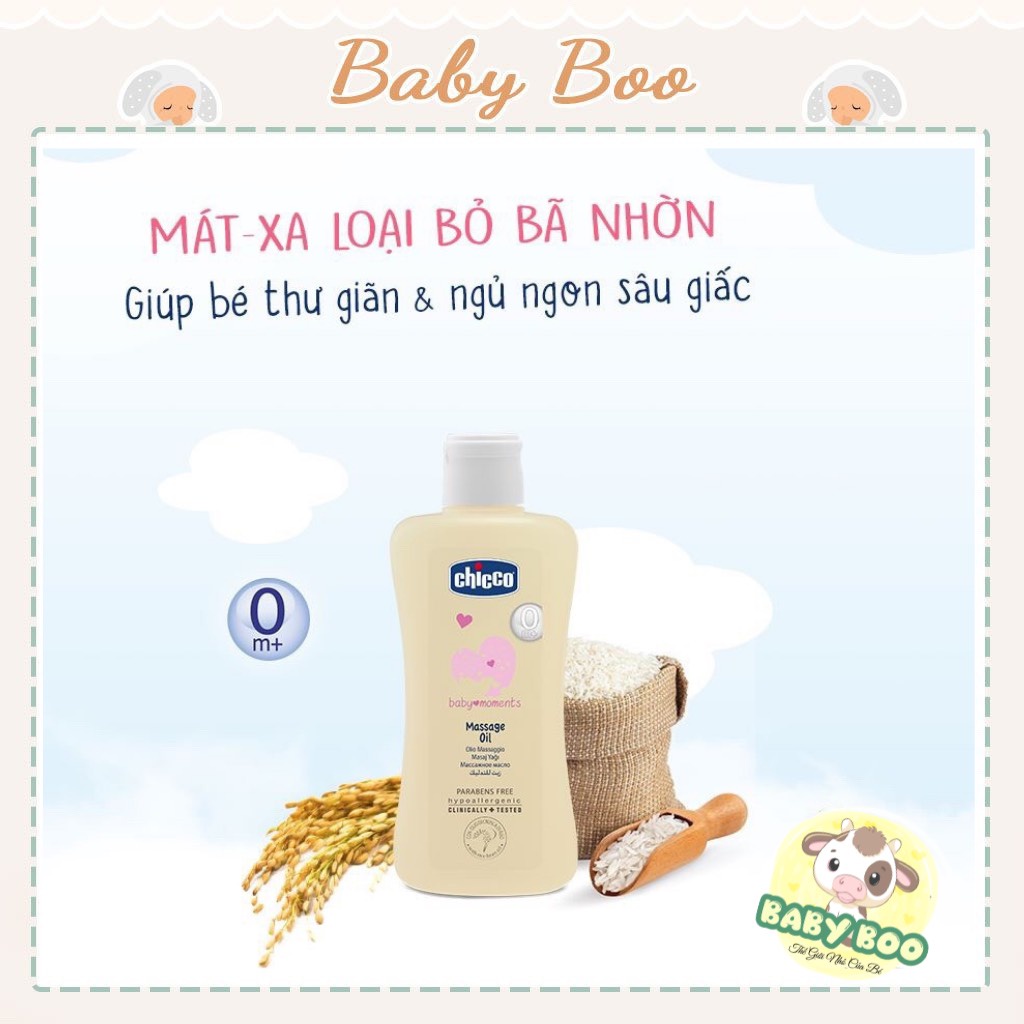 Dầu mát-xa chiết xuất cám gạo 0M+ Chicco 200ml [ babyboo]