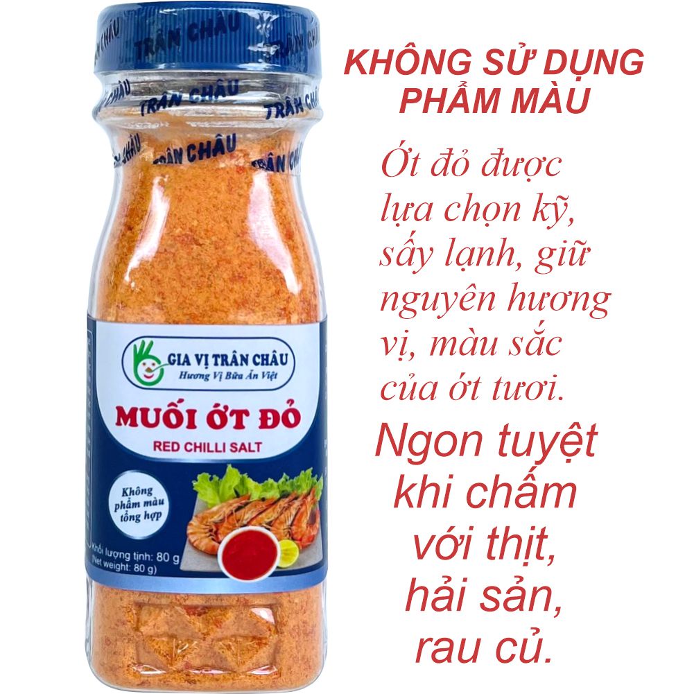 Muối Ớt Đỏ Trân Châu Hũ 80g, Với 70% Là Ớt, Giúp Món Ăn Thơm Ngon Tuyệt Vời, Dùng Để Chấm Thịt Nướng, Hải Sản