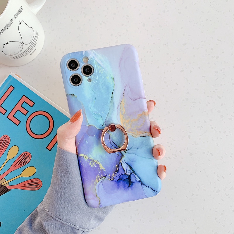 Ốp điện thoại silicon mềm mẫu đá cẩm thạch vòng đỡ thích hợp cho iPhone 11 Pro Max XS XR X 8 7 7/23