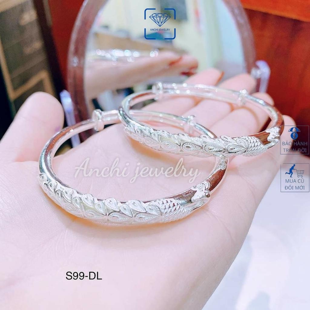Kiềng tay bạc nữ họa tiết đuôi công, chuẩn bạc ta bao sáng không xuống màu - Anchi jewelry