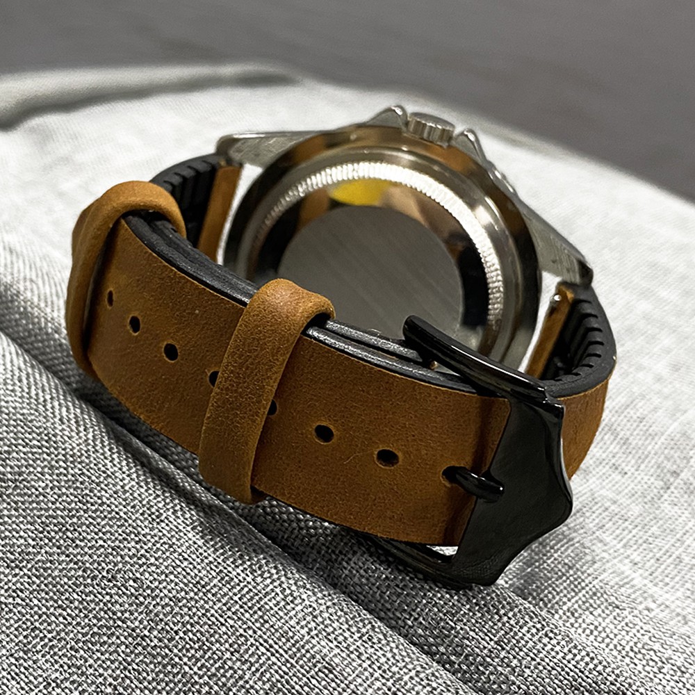 Dây Da + Silicon Chất Lượng Cao Có Khóa Cài Màu Đen 20mm 22mm Cho Đồng Hồ