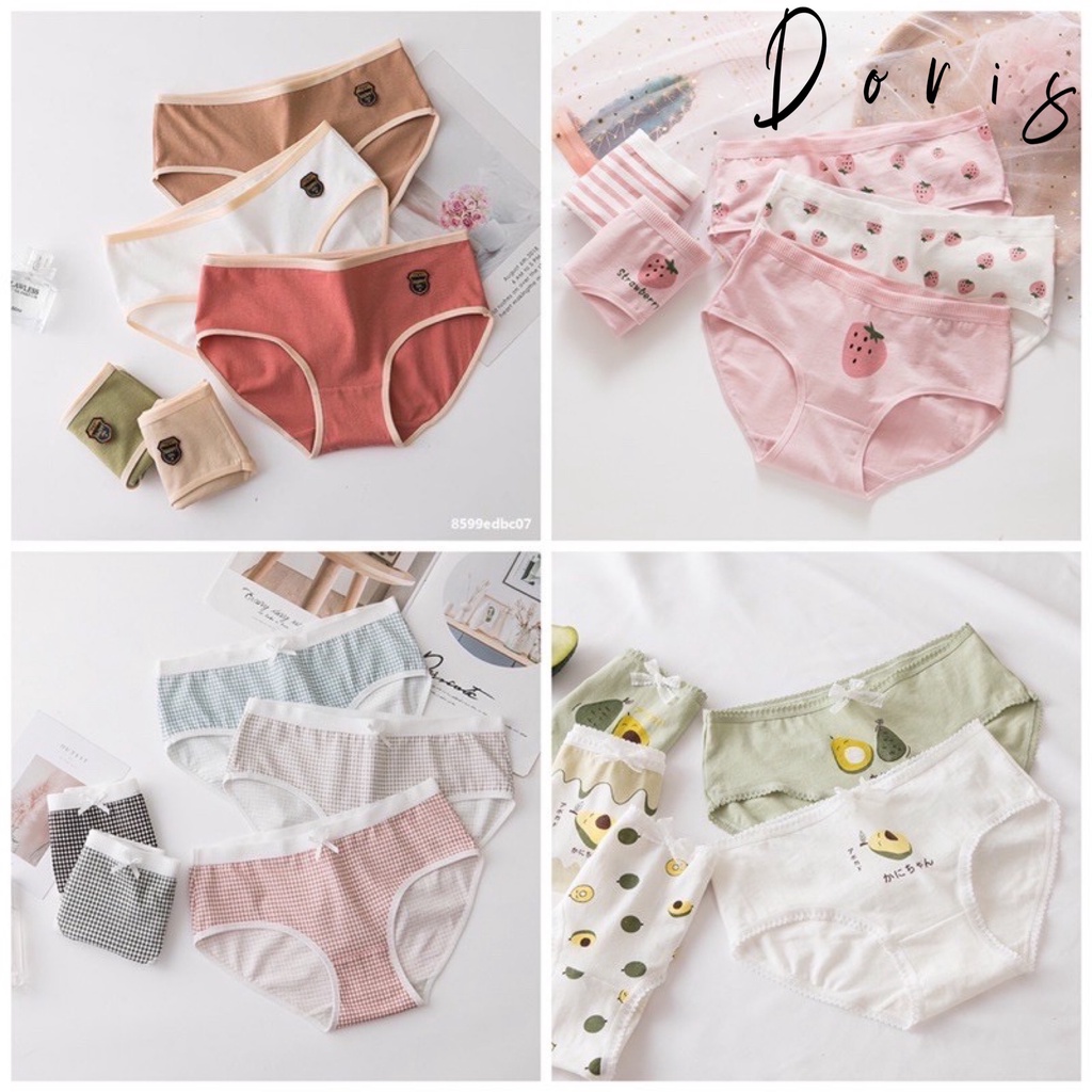 Set 5 Quần lót nữ, quần lót học sinh cotton chống viêm kháng khuẩn co giãn 4 chiều họa tiết dễ thương - Doris Bra