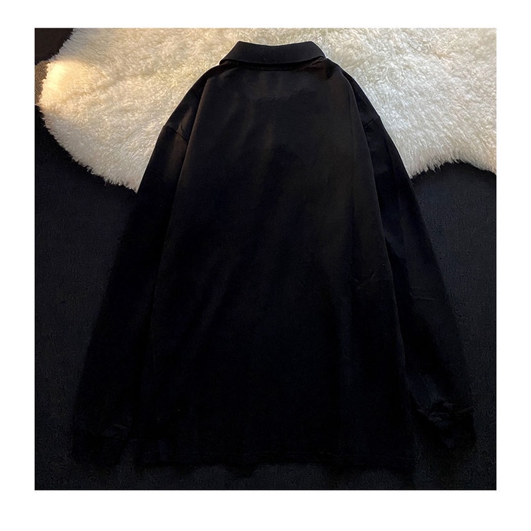 Japanese Retro Cartoon Bear Print Loose Long-sleeved Polo Shirt | BigBuy360 - bigbuy360.vn