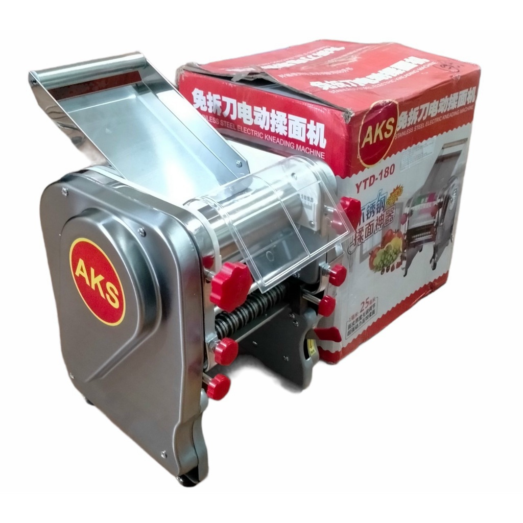 Máy Cán Bột Cắt Sợi Làm Mì Tươi Chạy Điện AKS 180 Inox Toàn Bộ Trục Cán 18cm Lô Cắt Sợi Tròn,Sợi Dẹt Bảo Hành 12 Tháng