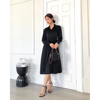 Ziel váy lụa dáng dài black | valen dress