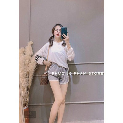 Sét bộ quần xám áo pha kẻ phong cách