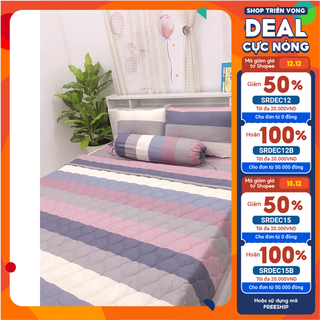 Bộ Drap Giường Cotton Hàn Quốc - 100% Cotton - Sọc Gỗ Ruốc