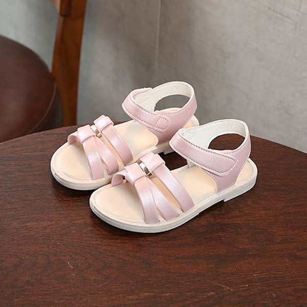 Sandal đan dây hồng nude bé gái nhỏ và lớn