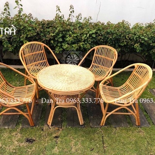 Full bộ: 4 ghế + 1 bàn đơn giản, bộ bàn ghế mây quán cafe, bộ bàn ghế mây giá rẻ, bàn ghế mây quán, nội thất mây tre đan
