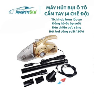 Máy hút bụi ô tô, máy hút bụi ô tô 4 trong 1 cầm tay mini tích hợp bơm lốp, đo áp suất lốp