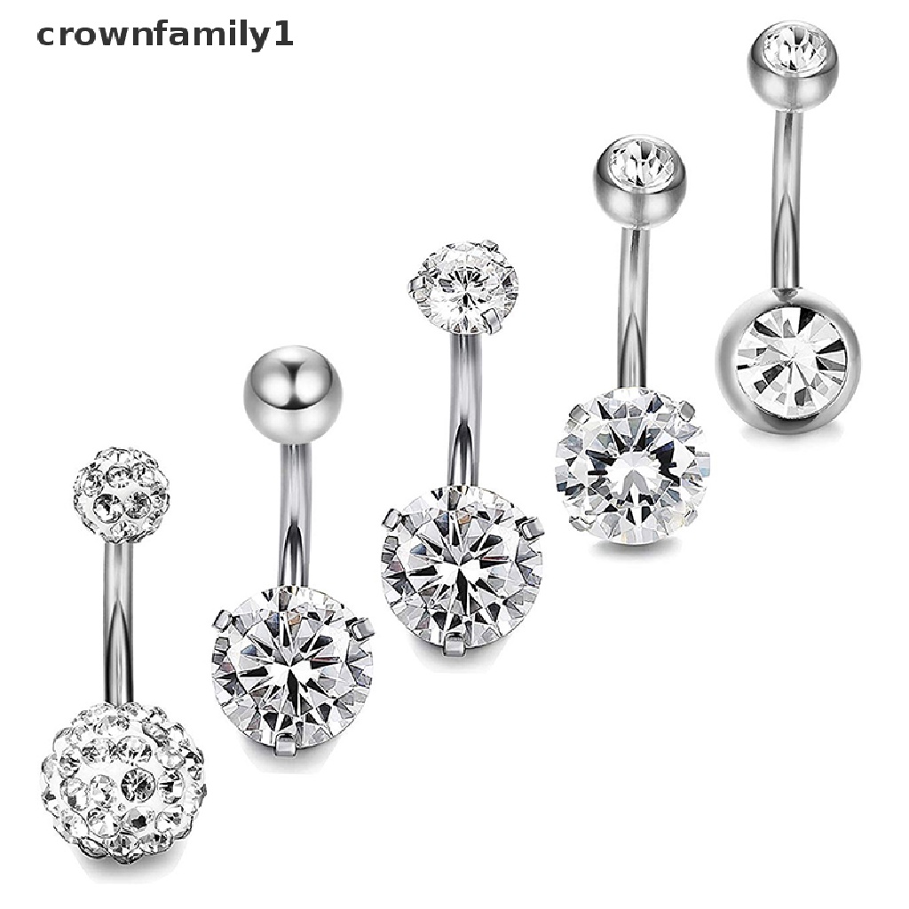 Set 5 Khuyên Rốn Thép Không Gỉ Đính Đá Pha Lê crownfamily1
