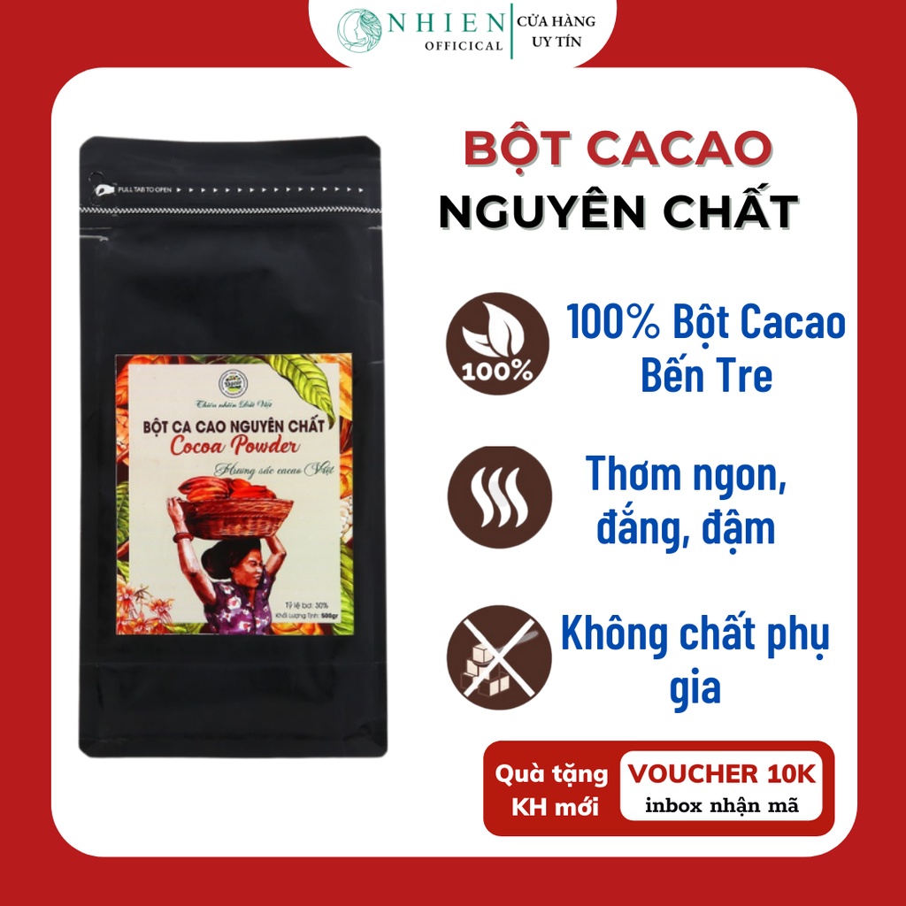 Bột cacao nguyên chất 100% Bến Tre loại xuất khẩu, tỷ lệ bơ cacao nhiều