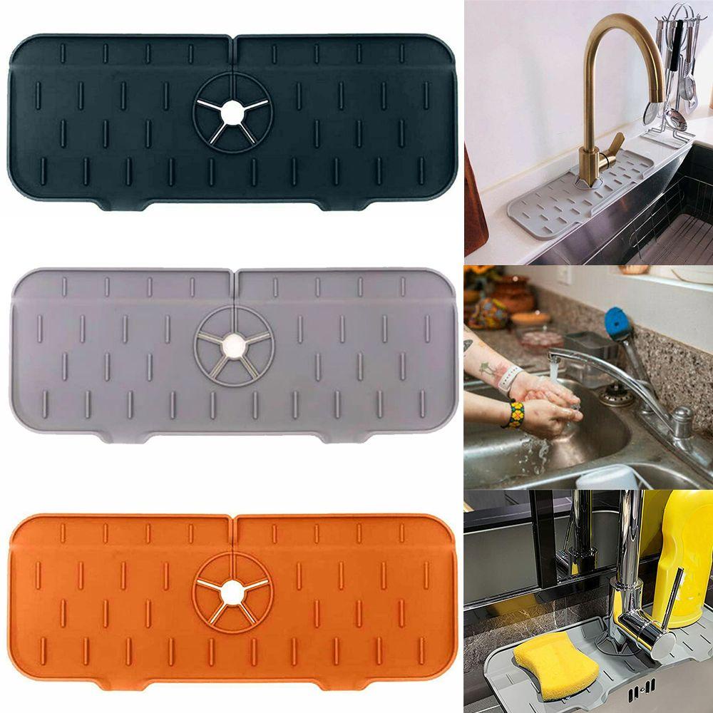 ♫DAPHNE♫ Washable Faucet Absorbent Mat Bathroom Drying Faucet Wraparound Silicone Drain Pad Sink Water Prevent Kitchen Bathroom Accessories Water Splash Guard Dish Drying Pads Splash Catcher/Multicolor