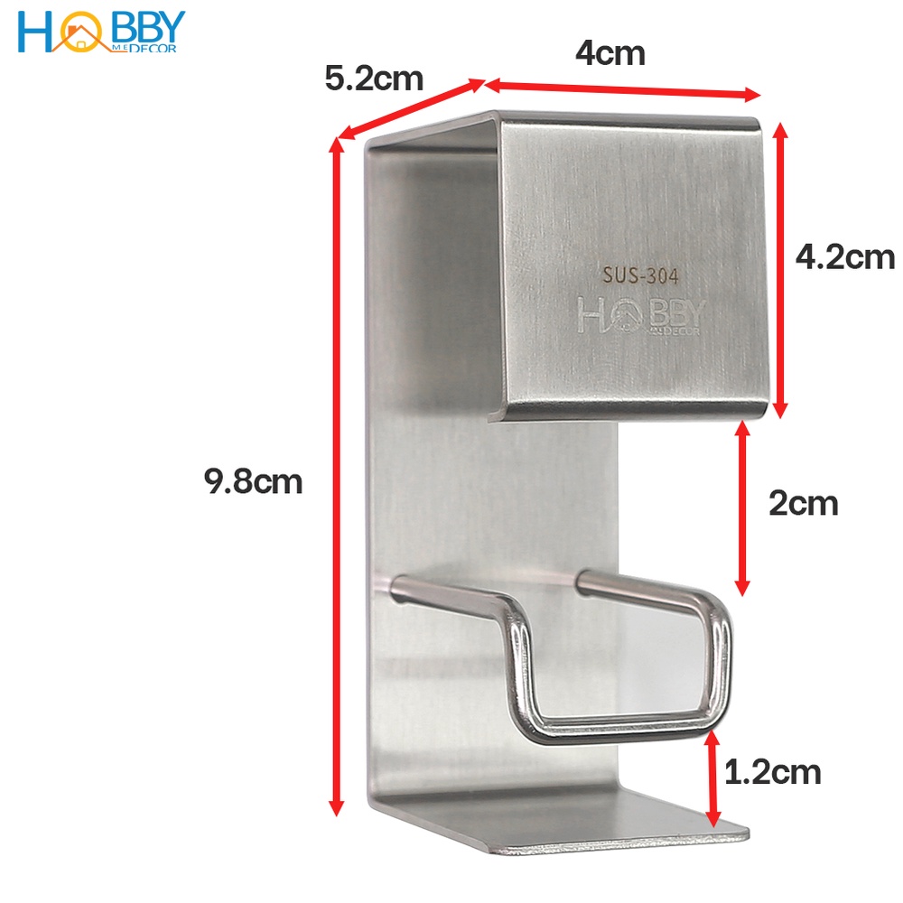 Móc treo thau chậu dán tường HOBBY Home Decor MTT2 loại inox 304 - có sẵn keo dán siêu dính - loại lớn