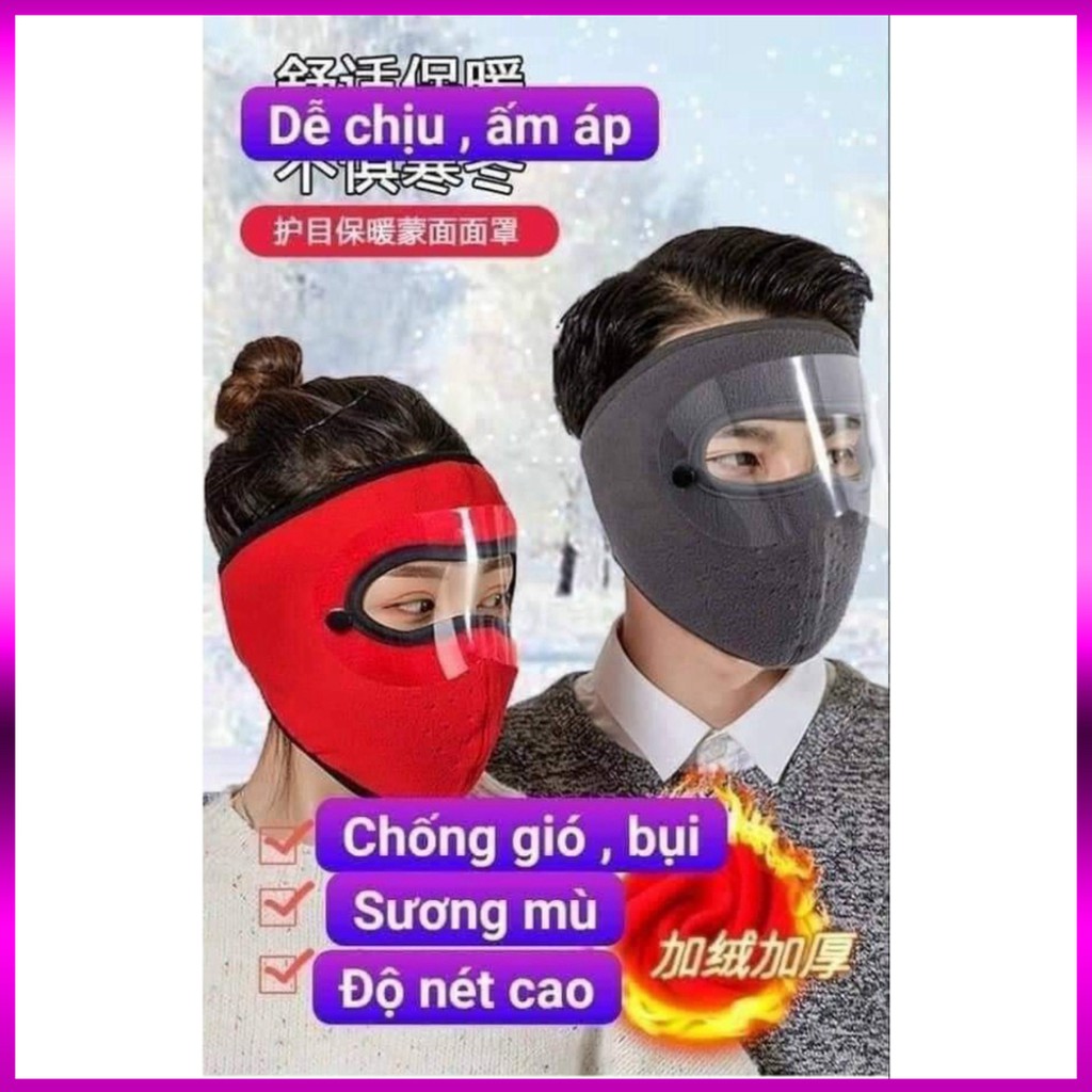 Khẩu Trang Ninja lót nỉ  Bịt Kín Mặt kèm kính chắn gió mưa bụi dịch