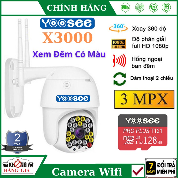 Camera wifi Yoosee ngoài trời xoay 360 Góc Rộng PTZ X3000 , chống nước , đàm thoại 2 chiều , 23 led siêu sáng