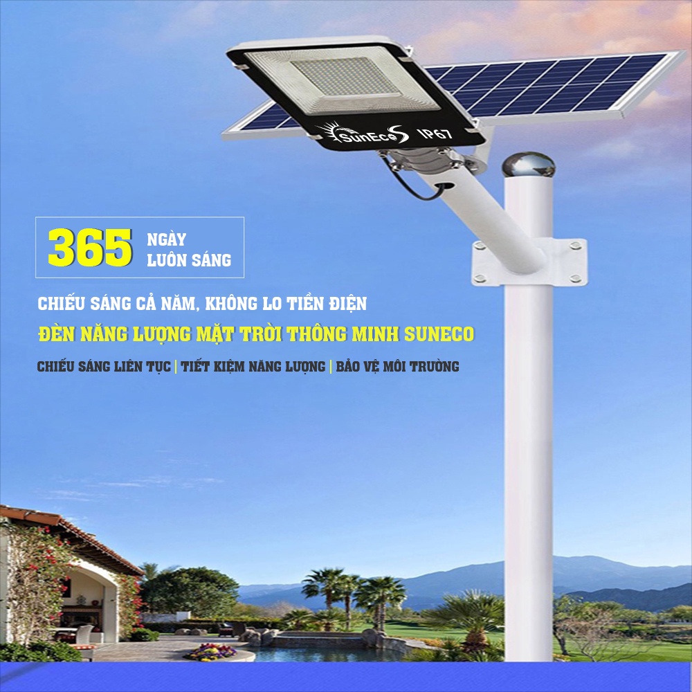 Đèn Cao áp năng lượng mặt trời 400W SUNECO, đèn đường vỏ nhôm đúc cao cấp, đèn pha Led siêu sáng, Bảo hành 2 năm