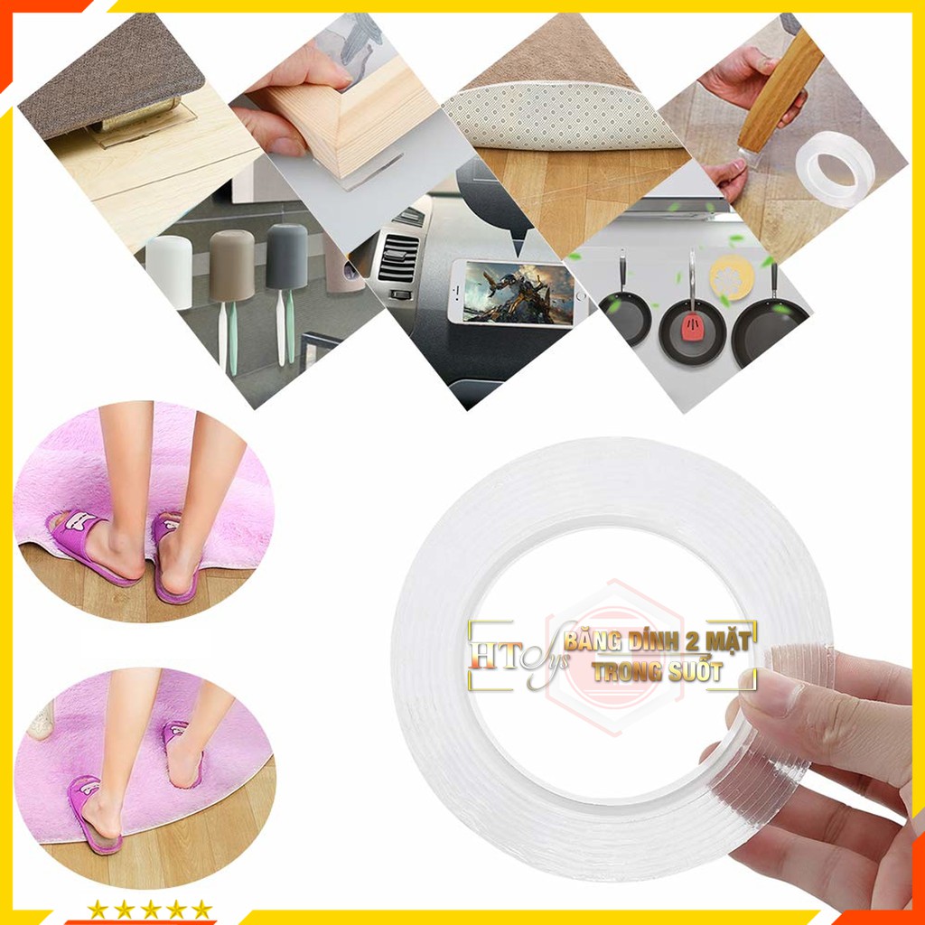 Băng dính 2 mặt ,  băng keo 2 mặt siêu dính, dụng cụ dán mọi đồ vật, đa năng, có thể tái sử dụng cuộn dài 3met