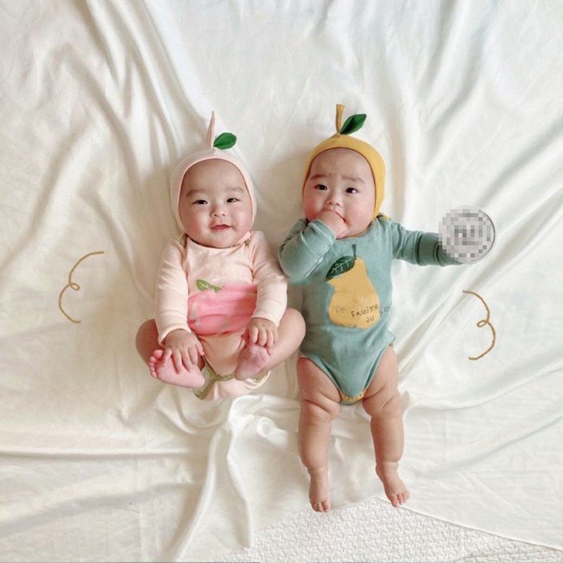 Áo Liền Quần Tam Giác Tay Dài In Hình Trái Cây Đơn Giản Thoải Mái Cho Bé 0-24 Tháng Tuổi