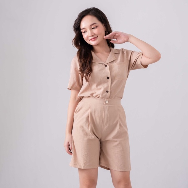 Quần đùi nữ bọc khuy vải đũi xuất Hàn cực mềm và mát - quần short nữ Juka Shop