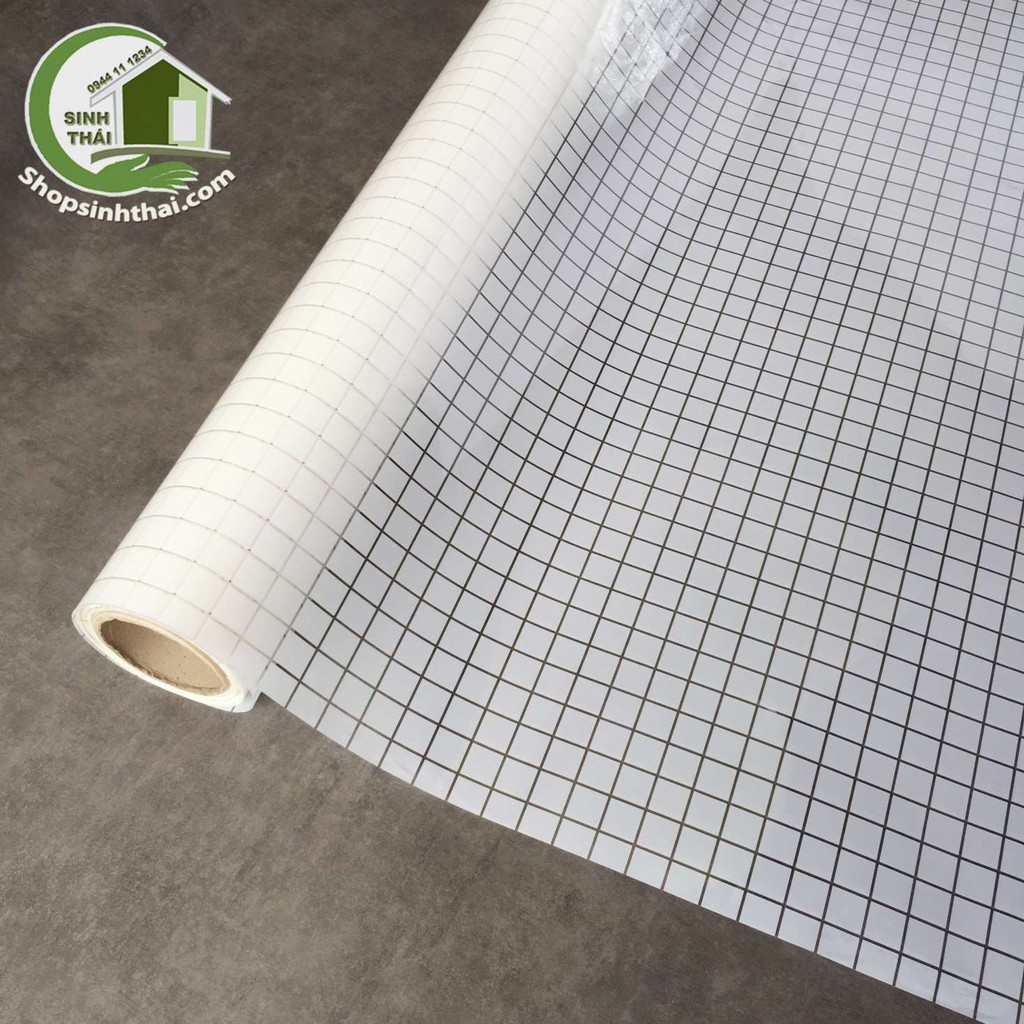 Giấy dán kính cao cấp sọc caro màu trắng,  có sẵn keo